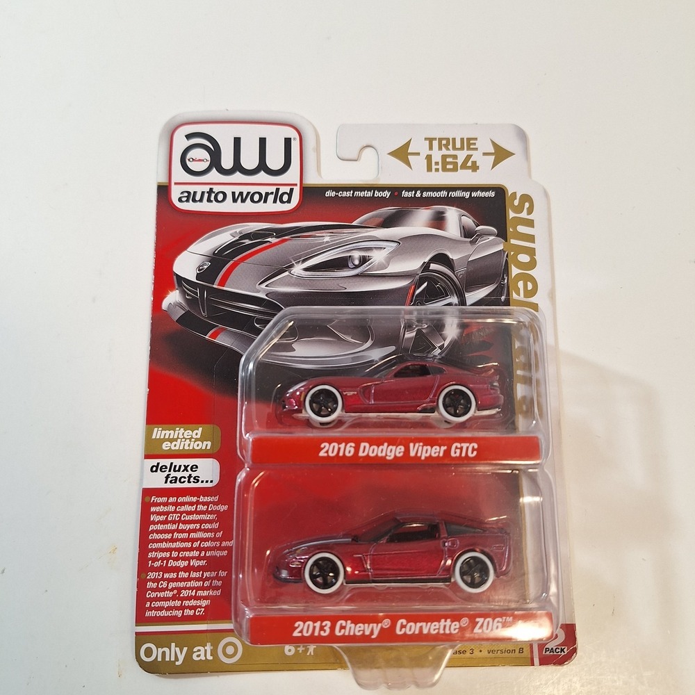 AUTO WORLD 2016 DODGE VIPER 7 2013‎ CHEVY CORVETTE 2 PAC ULTRA RED CHASE 1/64